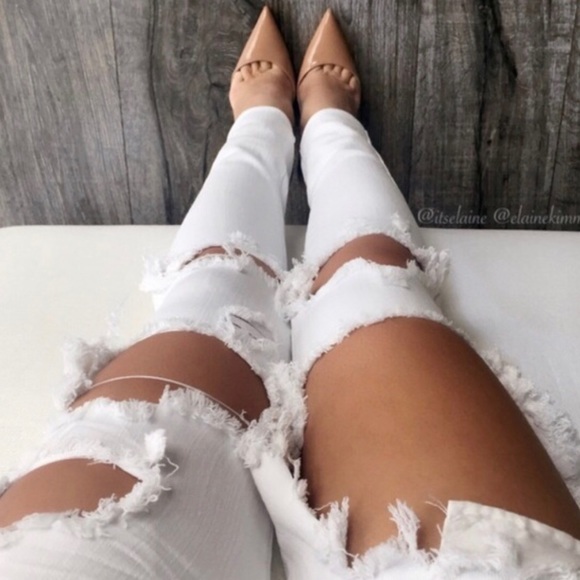 ekattire Denim - White Distressed Skinny Jeans